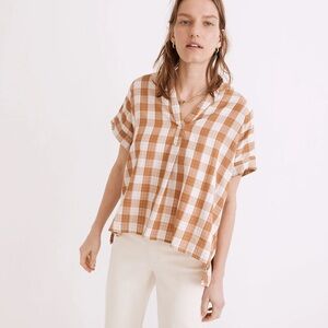 Madewell Brown and White Plaid Blouse